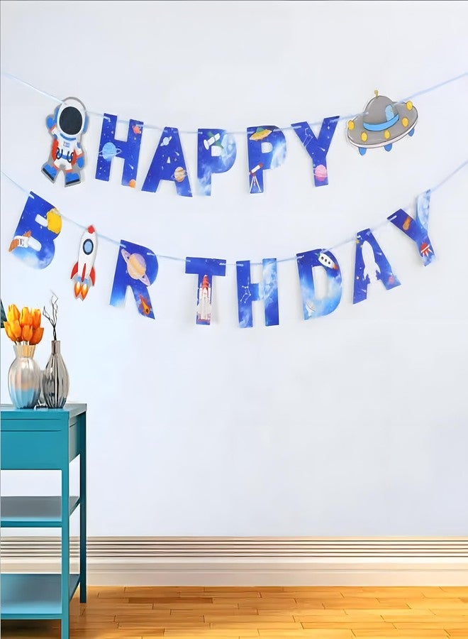 Juzfun لافتة عيد ميلاد سعيد من جوزفن، حروف أبجدية زرقاء، ديكور جداري مستوحى من الفضاء، مصنوعة من ورق لامع - Image 5